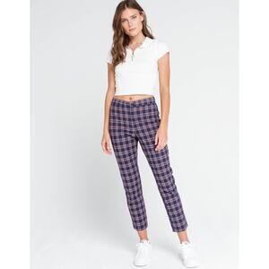 Sky‎ and Sparrow Womens Pants Sz XS Navy Blue Plaid Twill Tapered